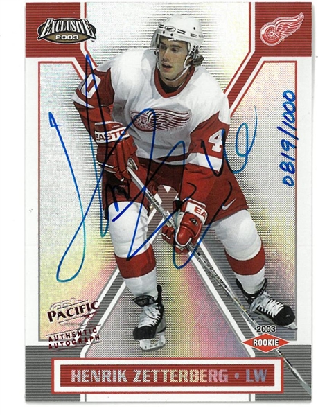 Henrik Zetterberg Autographed 2002/03 Pacific Exclusive Rookie Card /1000