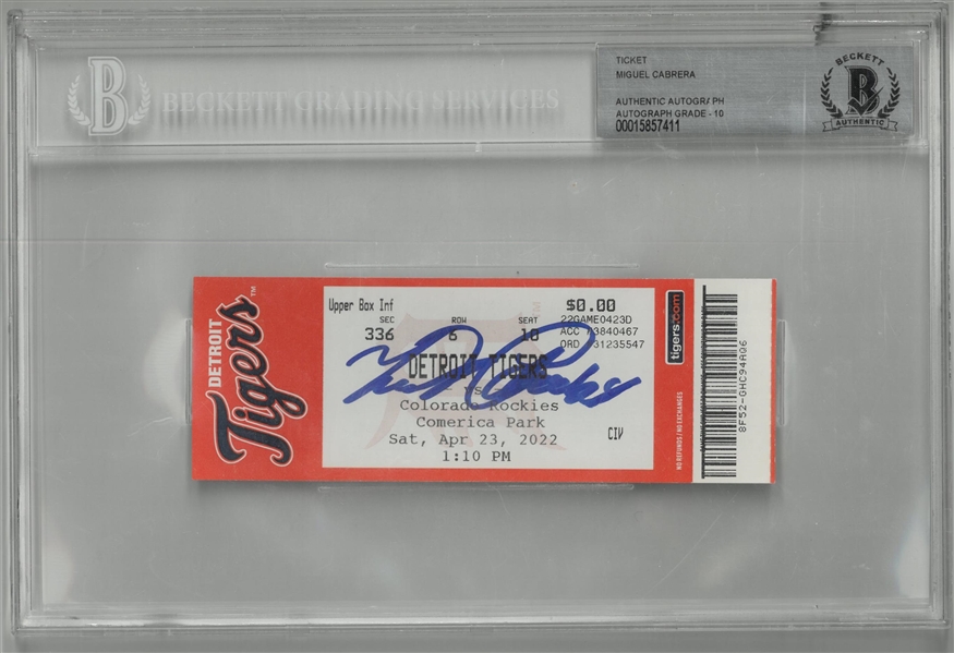 Miguel Cabrera Autographed 10 Grade 3000th Hit Ticket