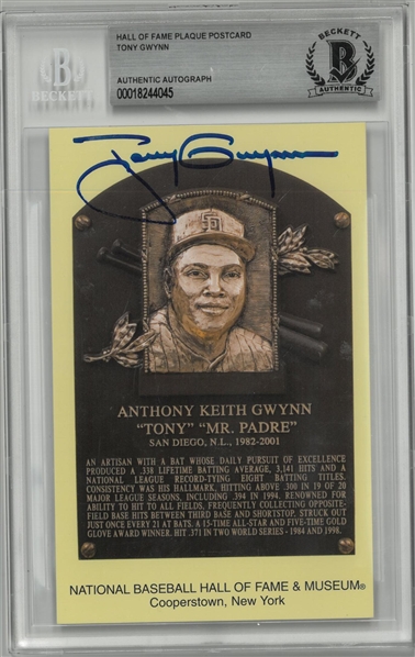Tony Gwynn Autographed Hall of Fame Plaque Postcard