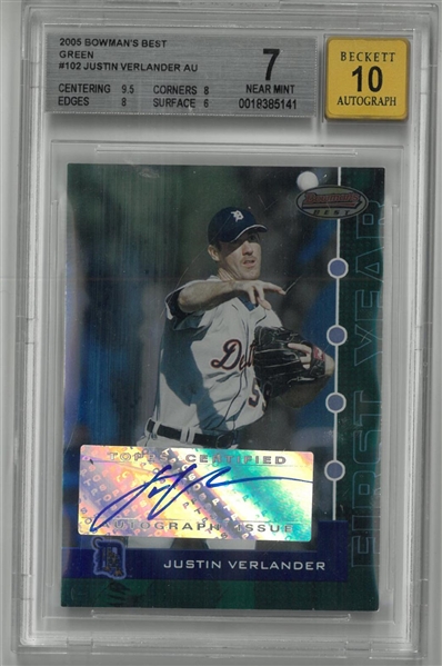 Justin Verlander 2005 Bowmans Best Green Autographed Rookie Card Auto 10 Card BGS NM 7