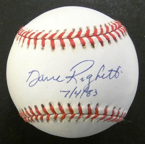 Dave Righetti Autographed Baseball w/ No Hitter Date