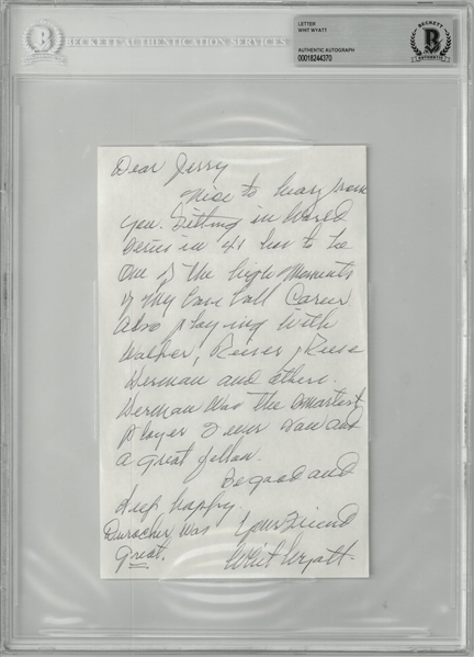 Whit Wyatt Hand Written Signed Letter