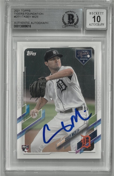 Casey Mize Autographed 10 Grade 2021 Topps Tigers Foundation Rookie Card