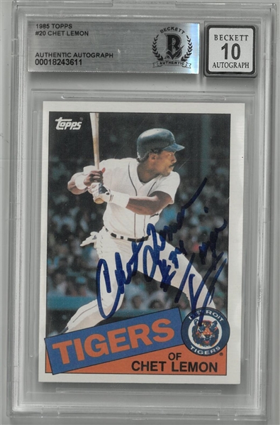 Chet Lemon Autographed 10 Grade 1985 Topps