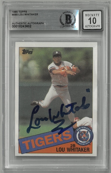 Lou Whitaker Autographed 10 Grade 1985 Topps