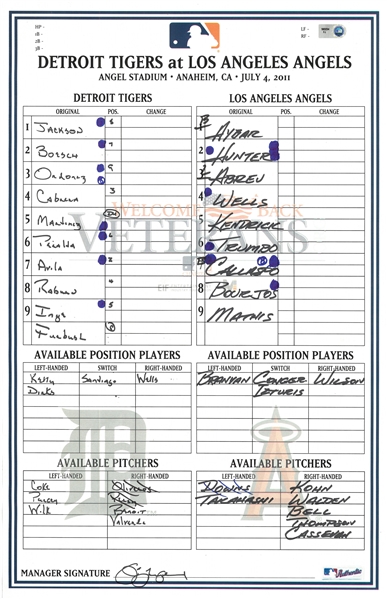 Detroit Tigers Lineup Card 7/4/2011