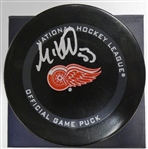 Moritz Seider Autographed Red Wings Puck