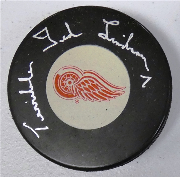 Terrible Ted Lindsay Autographed Red Wings Puck
