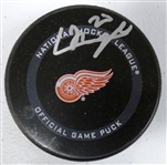 Lucas Raymond Autographed Red Wings Puck