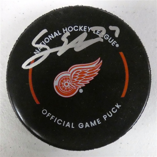 Simon Edvinsson Autographed Red Wings Puck