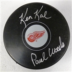 Ken Kal & Paul Woods Autographed Red Wings Puck