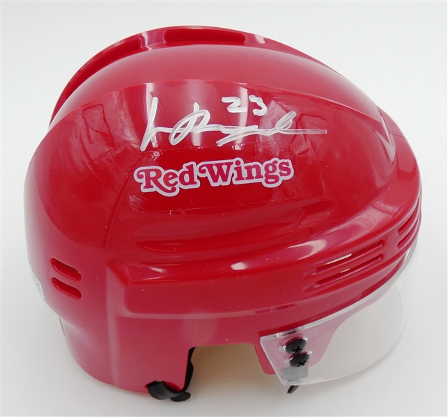 Lucas Raymond Autographed Red Wings Mini Helmet