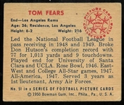 Tom Fears 1950 Bowman Rookie Card