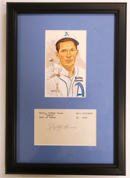 Lefty Grove Autographed Index Card Display