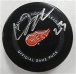 Lucas Raymond Autographed Red Wings Puck