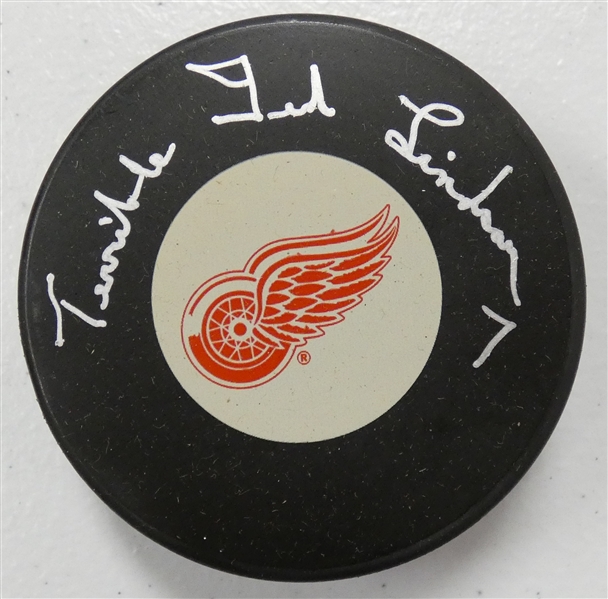 Terrible Ted Lindsay Autographed Red Wings Puck