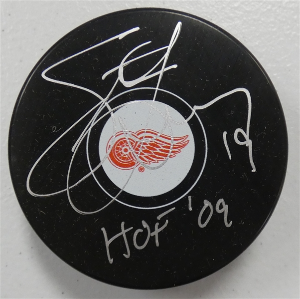 Steve Yzerman Autographed Red Wings Puck w/ HOF