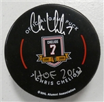 Chris Chelios Autographed Blackhawks Jersey Retirement Puck