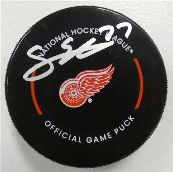 Simon Edvinsson Autographed Red Wings Puck