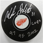 Matthieu Dandenault Autographed Red Wings Puck w/ Cups