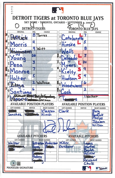 Kirk Gibson Autographed 9/7/2003 Lineup Card