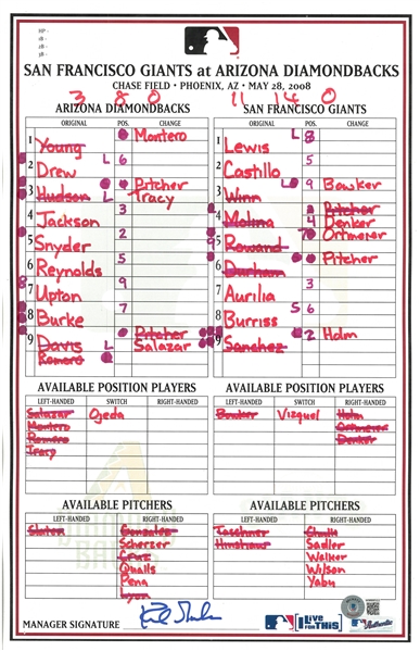 Kirk Gibson Autographed 5/28/2008 Lineup Card