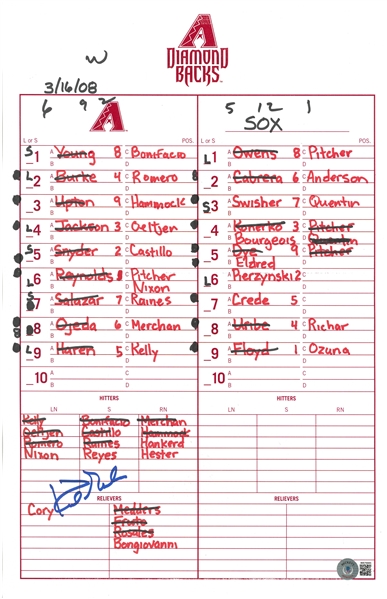Kirk Gibson Autographed 3/16/08 Lineup Card