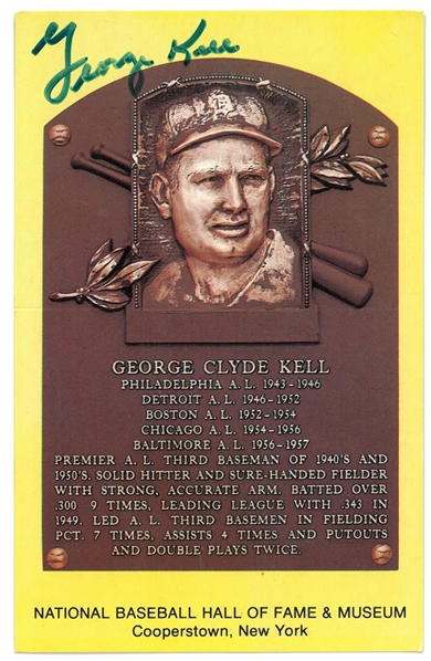 George Kell Autographed Hall of Fame Plaque Postcard