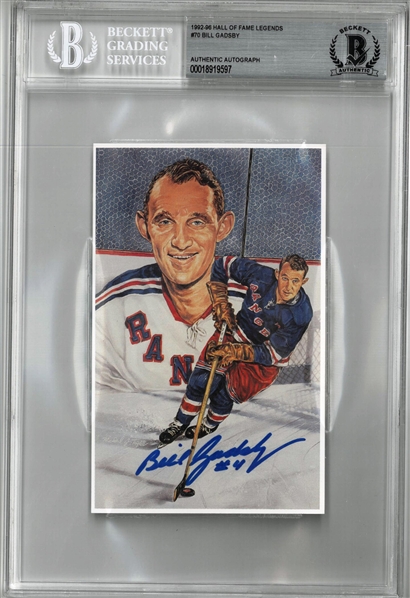 Bill Gadsby Autographed Legends of Hockey Postcard