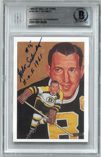 Milt Schmidt Autographed 1985-87 Hall of Fame