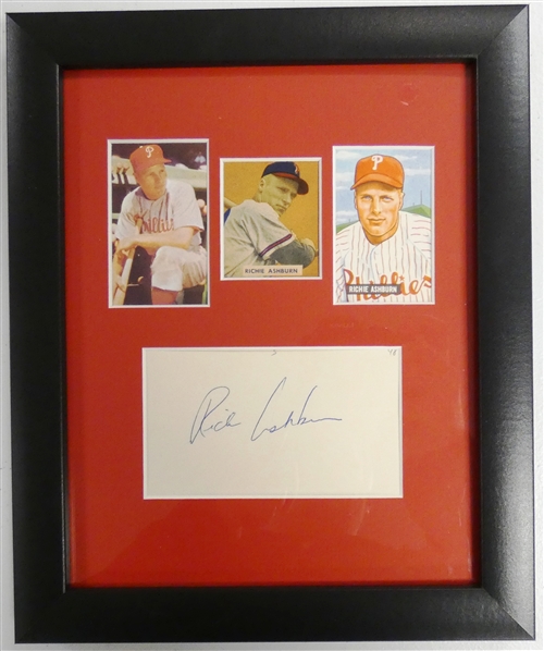 Richie Ashburn Autographed Index Card Display