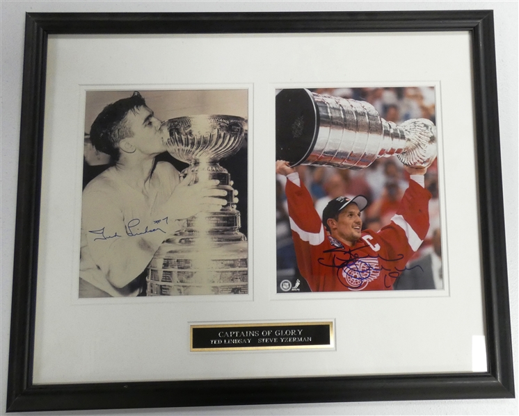 Ted Lindsay & Steve Yzerman Autographed 8x10 Framed Display