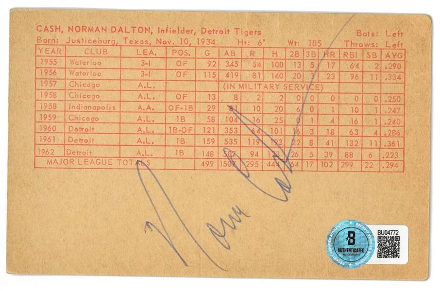Norm Cash Autographed Postcard