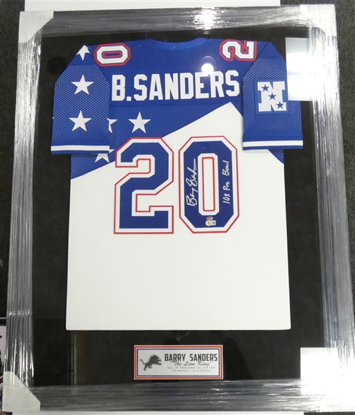 Barry Sanders Autographed Framed Pro Bowl Jersey (Pick up only)