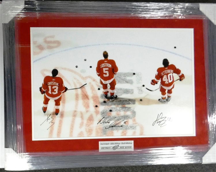 Datsyuk, Lidstrom & Zetterberg Autographed Framed 20x30 (Pick up Only)