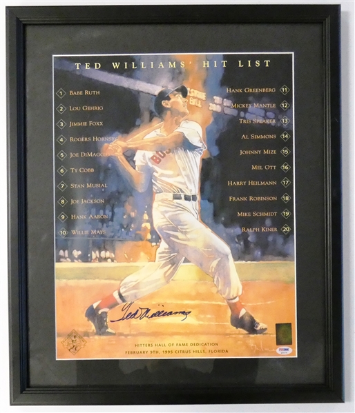 Ted Williams Autographed Framed 16x20 Hitters Hall of Fame