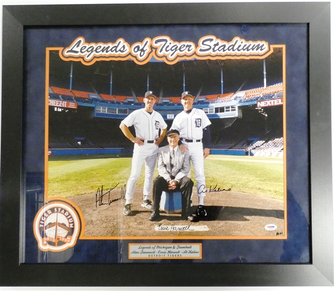Al Kaline, Alan Trammell & Ernie Harwell Autographed Framed 16x20