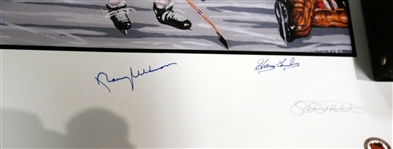 Detroit Red Wings 18x38 Autographed Lithograph (Howe, Gadsby, Lindsay, Delvecchio, Lumley, Abel & Ullman)