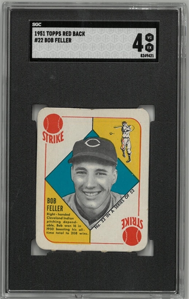 Bob Feller SGC 4 1951 Topps Red Back