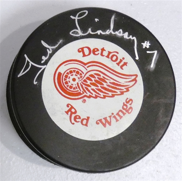 Ted Lindsay Autographed Red Wings Puck