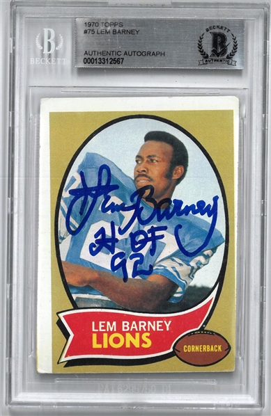 Lem Barney Autographed 1970 Topps