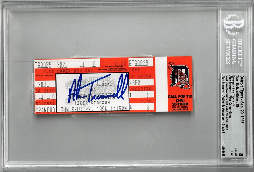 Alan Trammell Autographed Final Game Ticket
