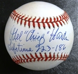 Mel Harder Autographed Baseball w/ Career Record