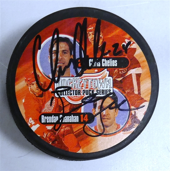 Chris Chelios & Brendan Shanahan Autographed Puck