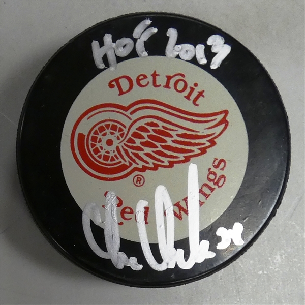 Chris Chelios Autographed Red Wings Puck