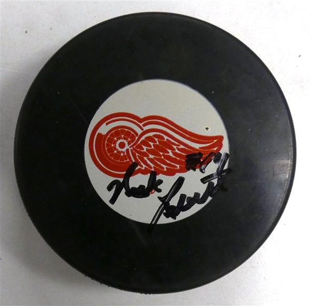 Nick Libett Autographed Red Wings Puck
