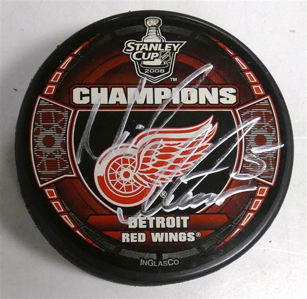 Nicklas Lidstrom Autographed 2008 Champs Puck