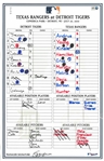 Rangers Vs. Tigers 7/20/2010 Lineup Card