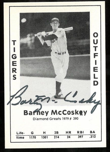 Barney McCosky Autographed 1979 Diamond Greats