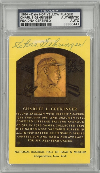 Charlie Gehringer Autographed Hall of Fame Plaque